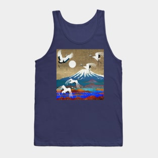 Japanese Painting Ukiyo-E Cranes Mount Fuji Tank Top